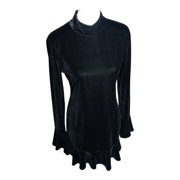 Lovers + Friends Velvet Long Sleeve Simone Ruffle‎ Cocktail Party Mini Dress M - Picture 2 of 10
